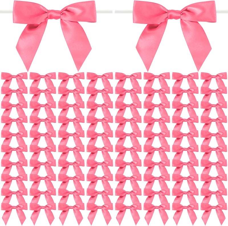 Adodotoe Hot Pink Twist Tie Bows, 100 Pcs Satin Twist Tie Bows for Treat Bag Satin Ribbon Tie Bows for Tying Up Packages Present Bags Bakery Candy Bags Decorating Ribbon Bow Gift Wrap Bows(Hot Pink) - Image 1